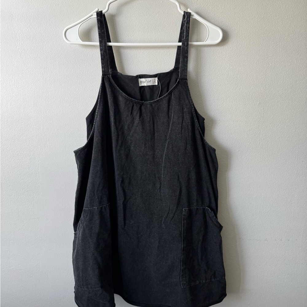 Black Denim Sleeveless Romper Dress